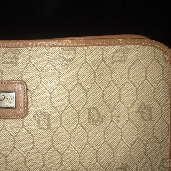 DIOR Vintage Honeycomb Zip Pouch Clutch Bag Monogram Tan - Picture 9 of 11